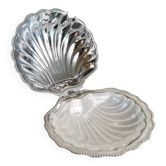 Scallop shell butter dish in metal and glass