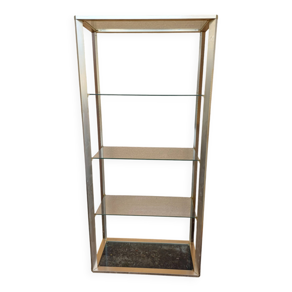 Meuble étagére Vintage Aluminium doré et Verre
