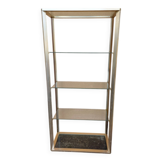 Meuble étagére Vintage Aluminium doré et Verre