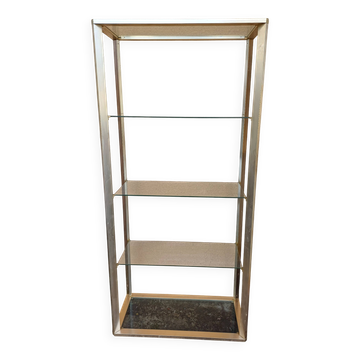 Meuble étagére Vintage Aluminium doré et Verre