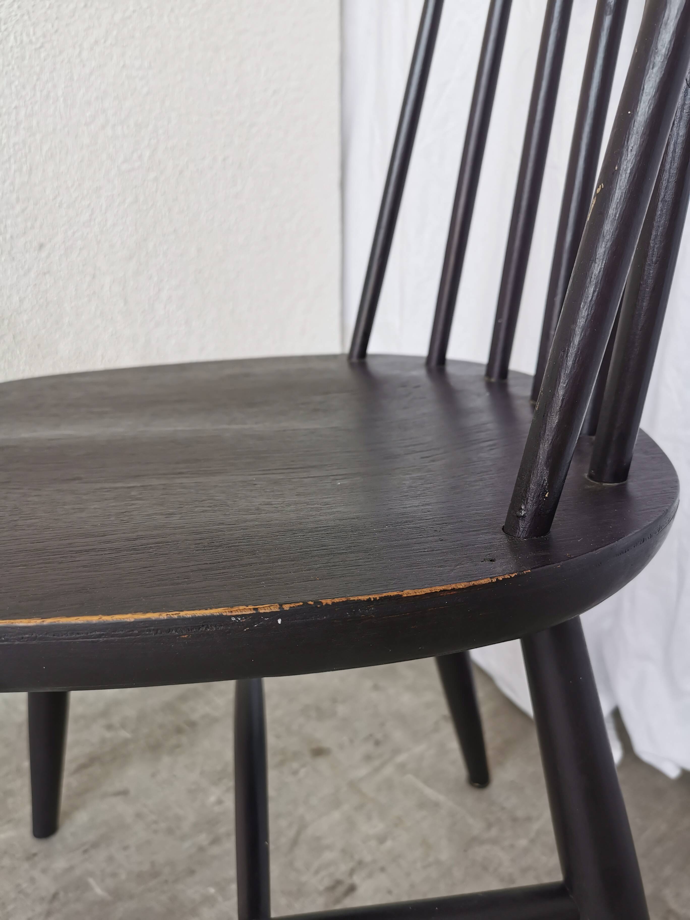 Chaise de salle à manger vintage en hêtre noir : style Ilmari Tapiovaara, scandinave