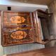 Vintage Italian brown wooden cocktail bar cabinet with inlaid marquetry from the 1950s.