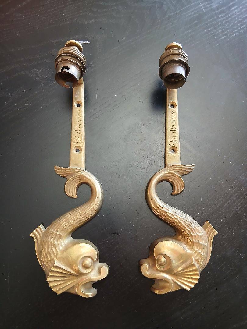 Appliques Art Déco en bronze doré  Signées, E. GUILLEMARD (XXème)