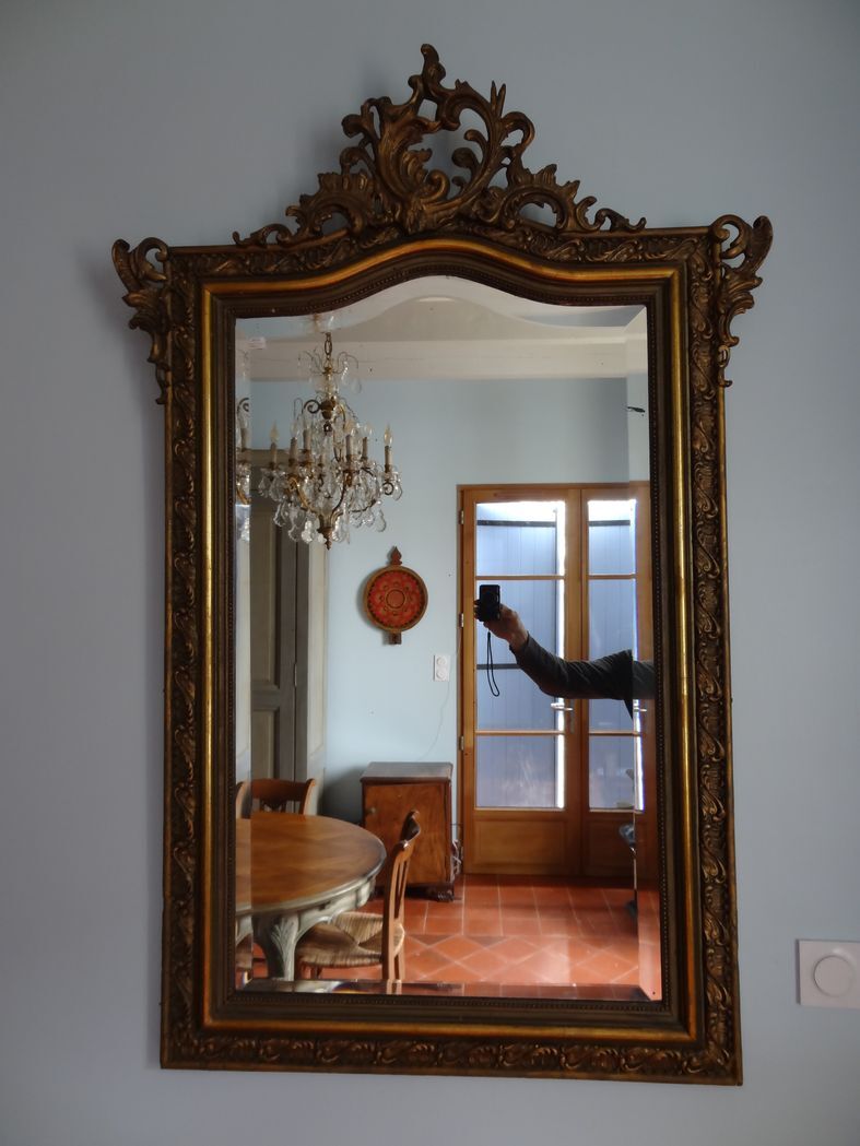 19th century gilded stuccoed wooden mirror 92x142cm