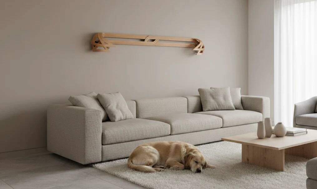 Vincent Gonzalez: sculpted wall lamp in bent wood, 1970s design.