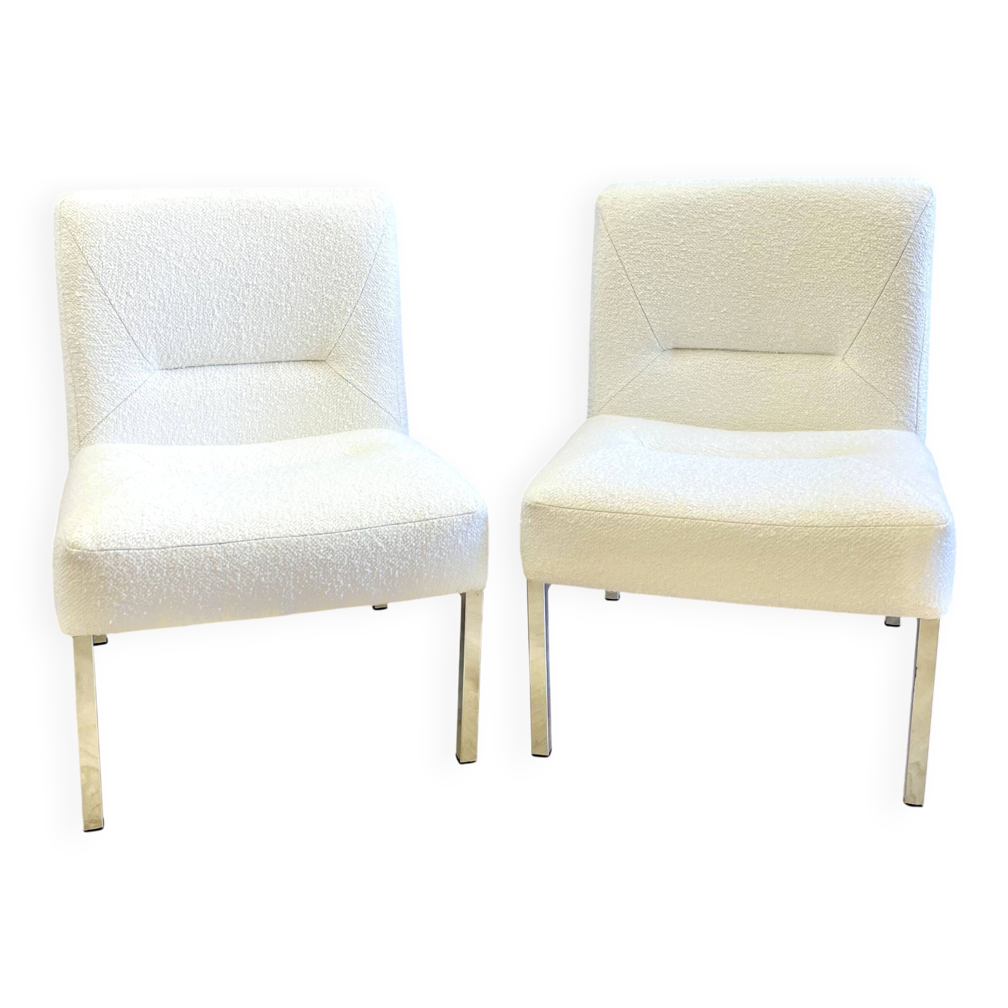 Paire de chauffeuses vintage bouclette blanche – design années 70