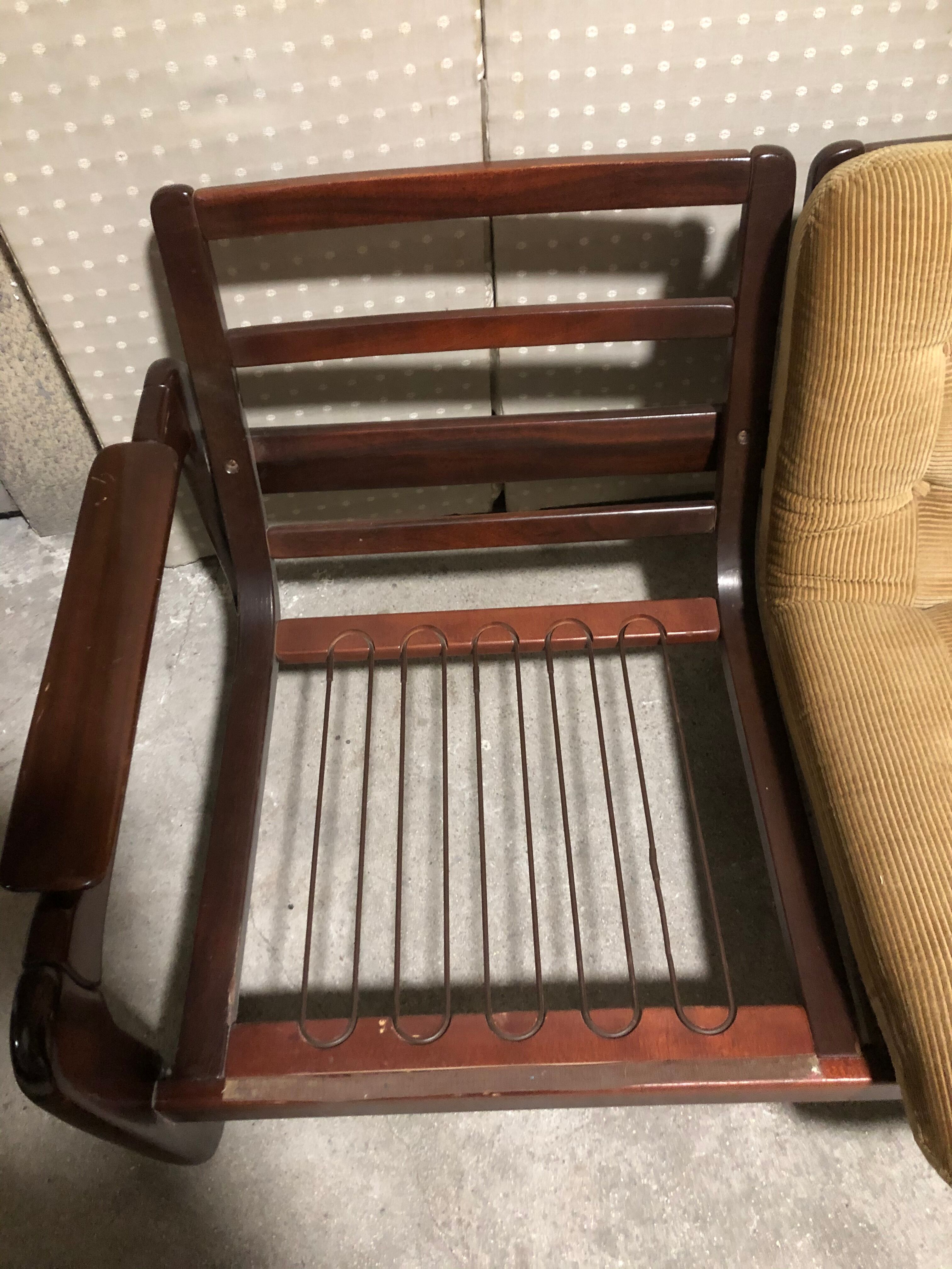 Salon 3 pieces Scandinavian "sleigh" vintage corduroy original 1960