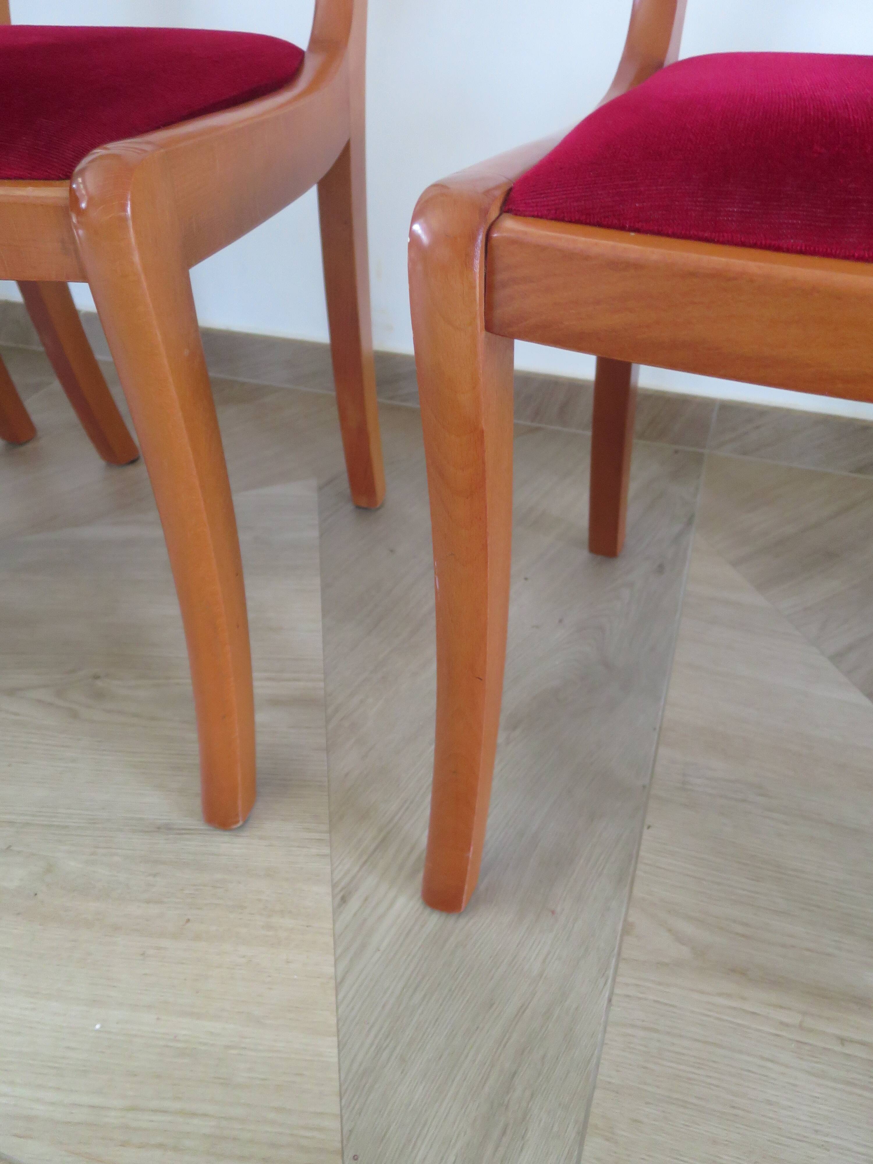 Solid cherry wood chairs and red velvet seat - Set of 4 - Louis Philippe style