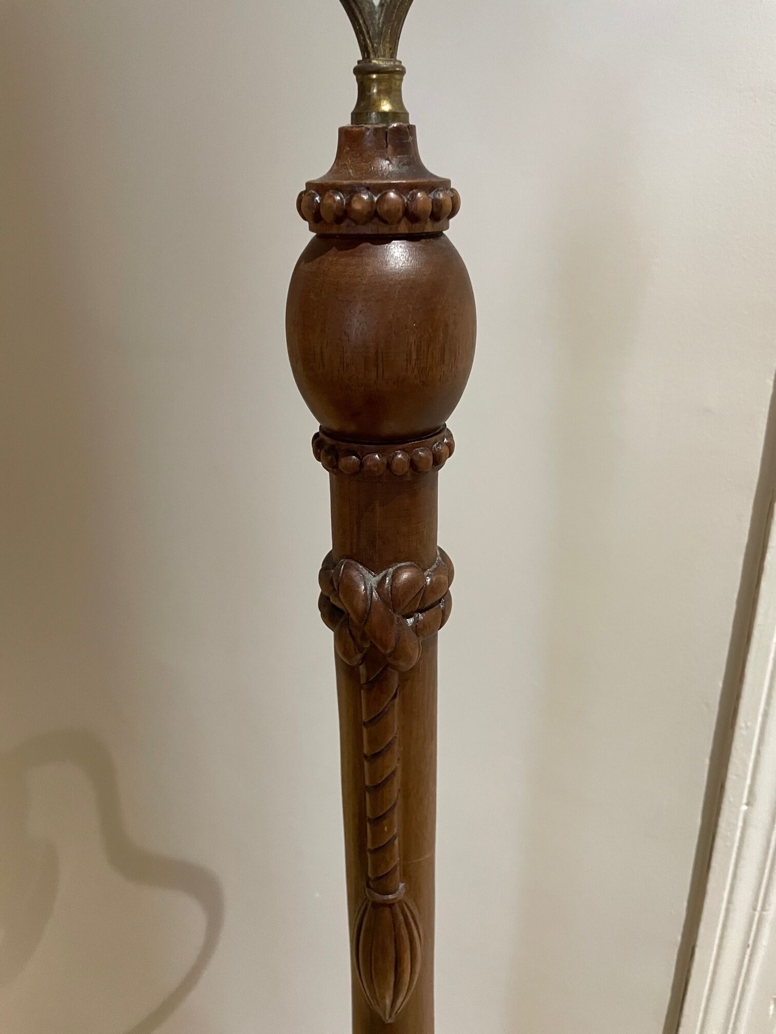 carved wooden floor lamp from the 40s