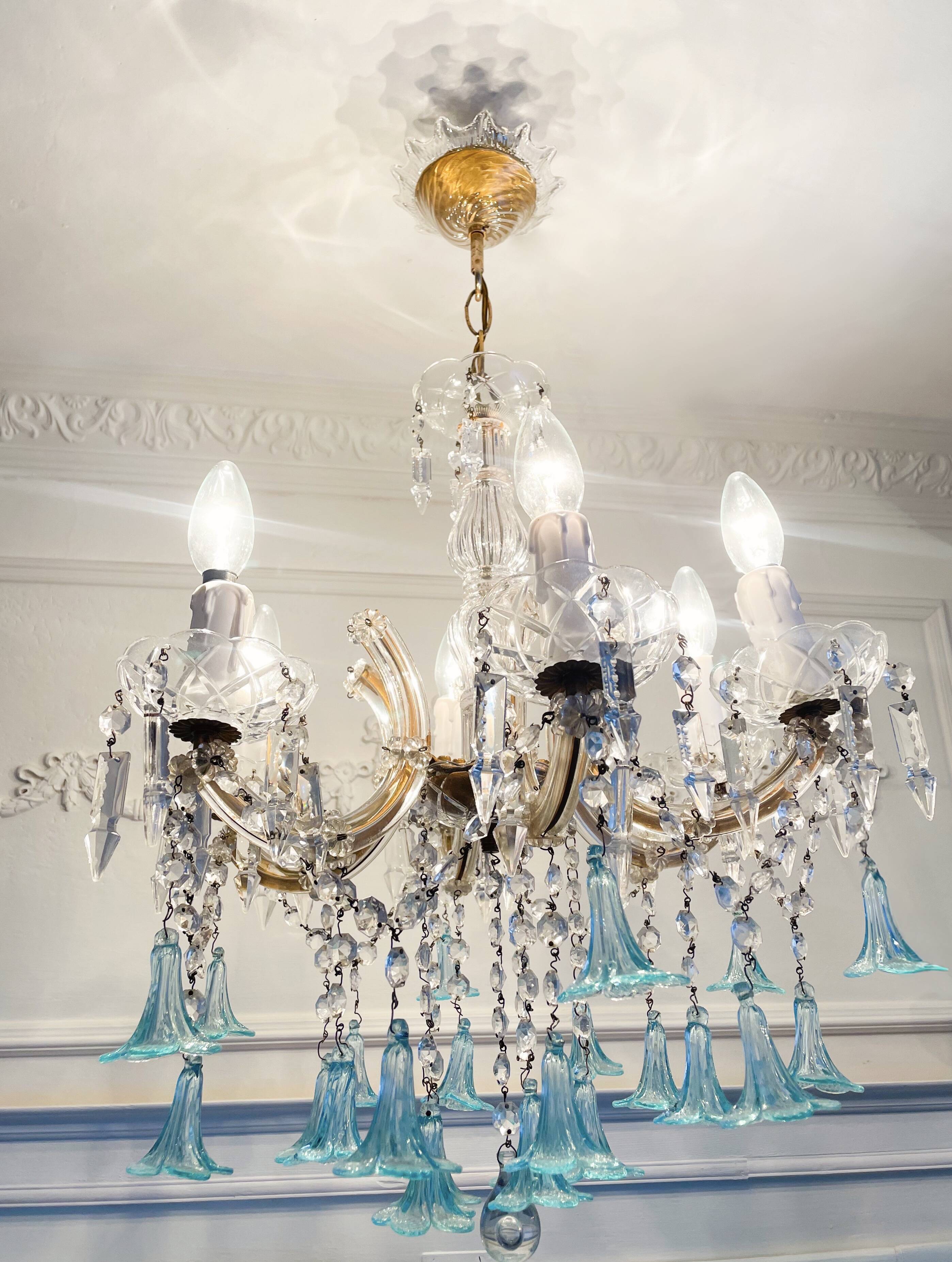 Marie-Thérèse chandelier in crystal and blue Murano glass