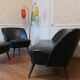 Salon canapé 2 fauteuils chauffeuses cuir noir