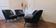 Living room sofa 2 black leather armchairs