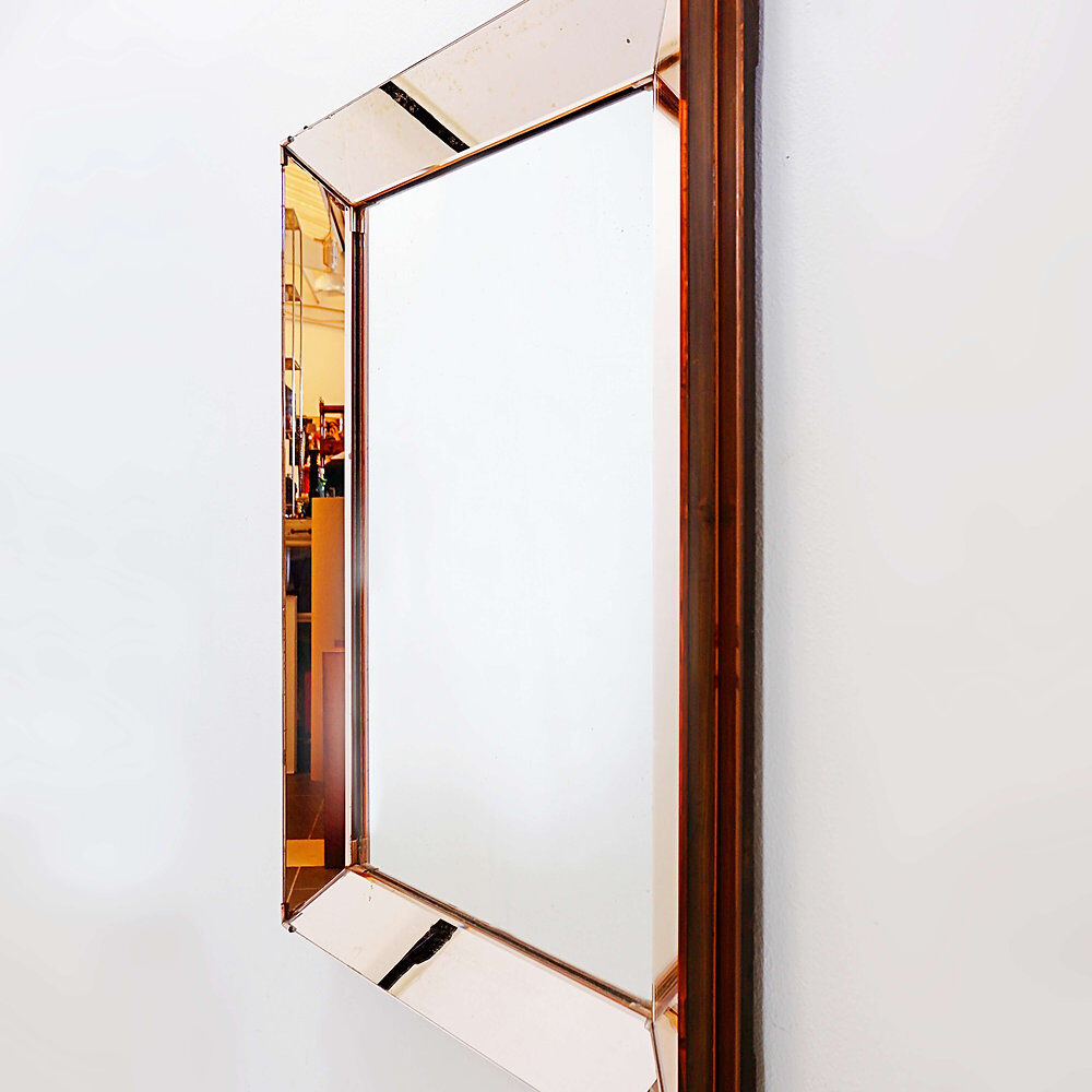 Rectangular mirror with pink parclose attributed to Jacques Adnet - circa 1940