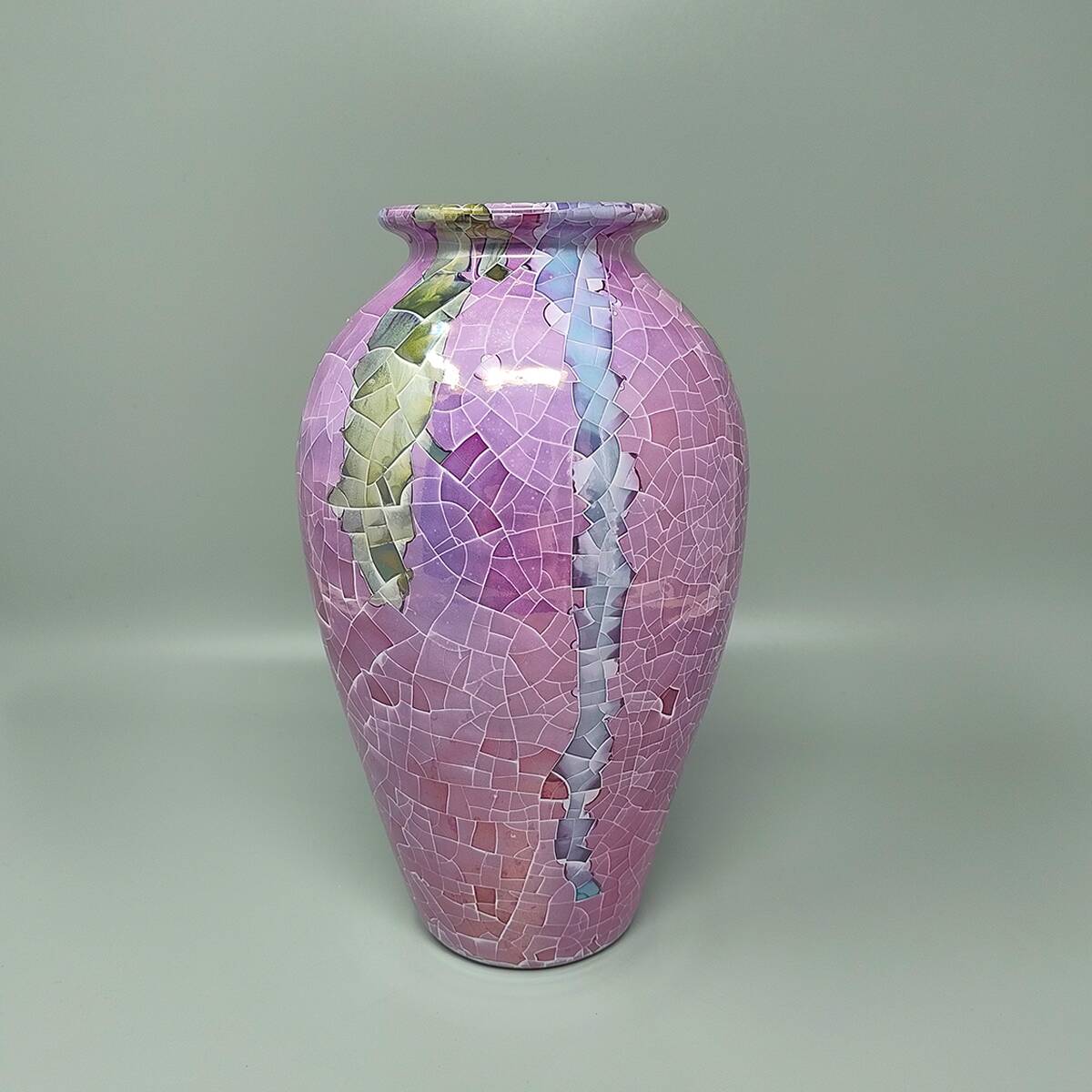 1960s Astonishing Giuseppe Locci Polycrome Craquelé Vase in Sardinian Ceramic. Made in Italy