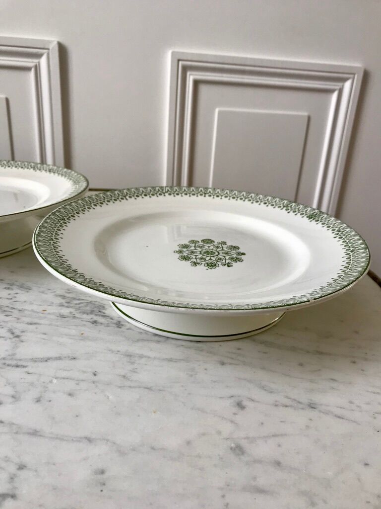 Pair of low compotiers terre de fer st amand green early twentieth century