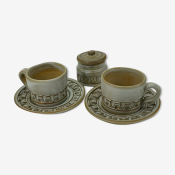 Ceramic coffee set with champlevé décor by Huguette Bessone