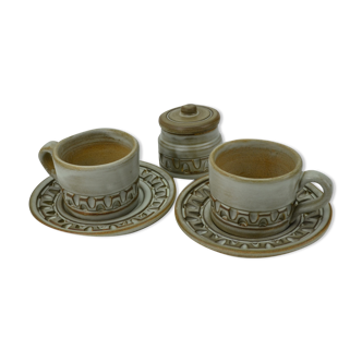 Ceramic coffee set with champlevé décor by Huguette Bessone