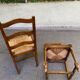 2 dining chairs in solid wood and rush, Chippendale ladder style.