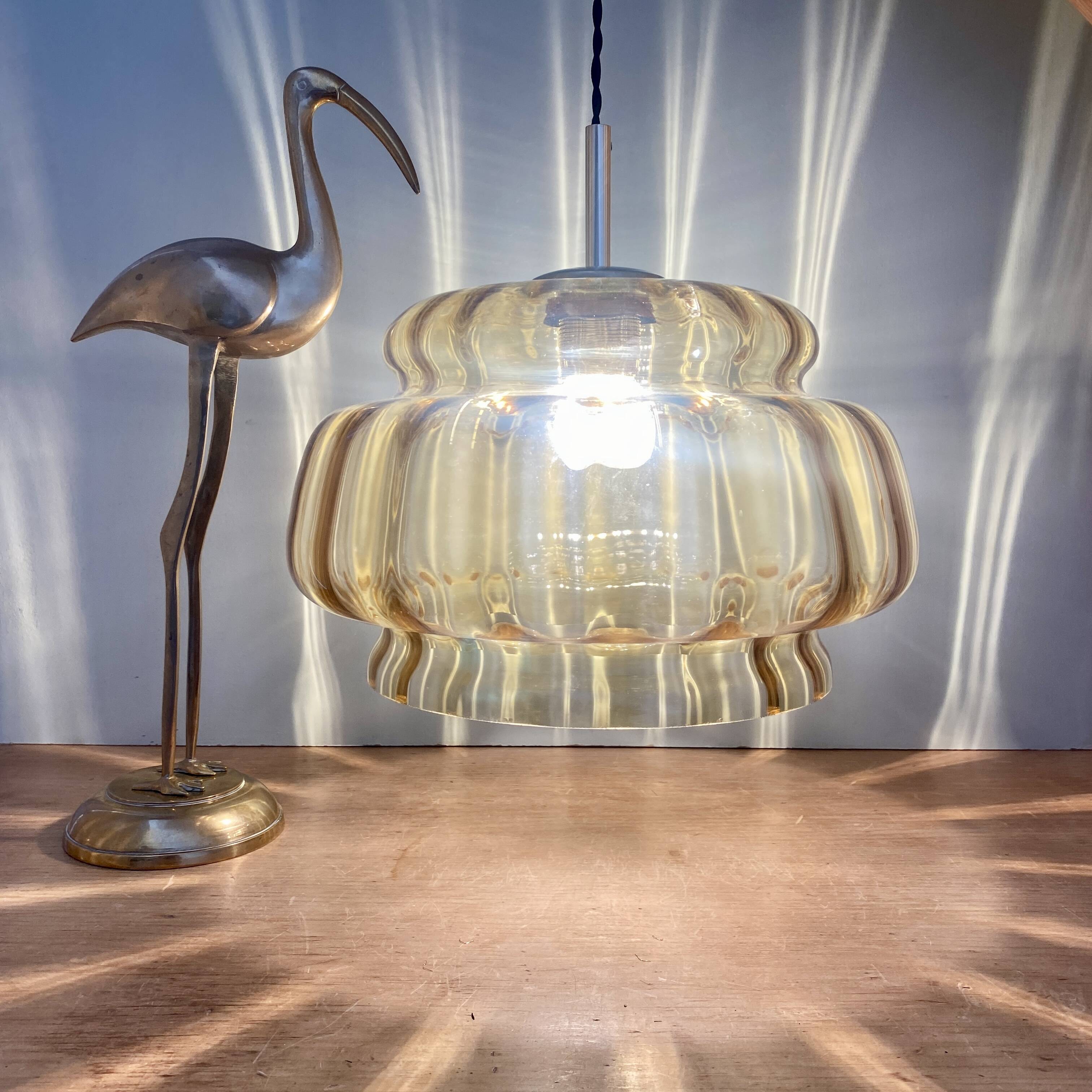 XXL vintage amber glass globe pendant light