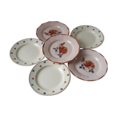 Set of 6 flat plates mismatched Digoin Sarreguemines