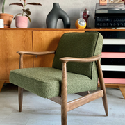 Original vintage polish chair GFM-87 designed by Juliusz Kędziorek in curled fabric