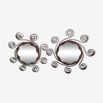 Pair of wrought iron sun mirrors