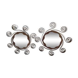 Pair of wrought iron sun mirrors