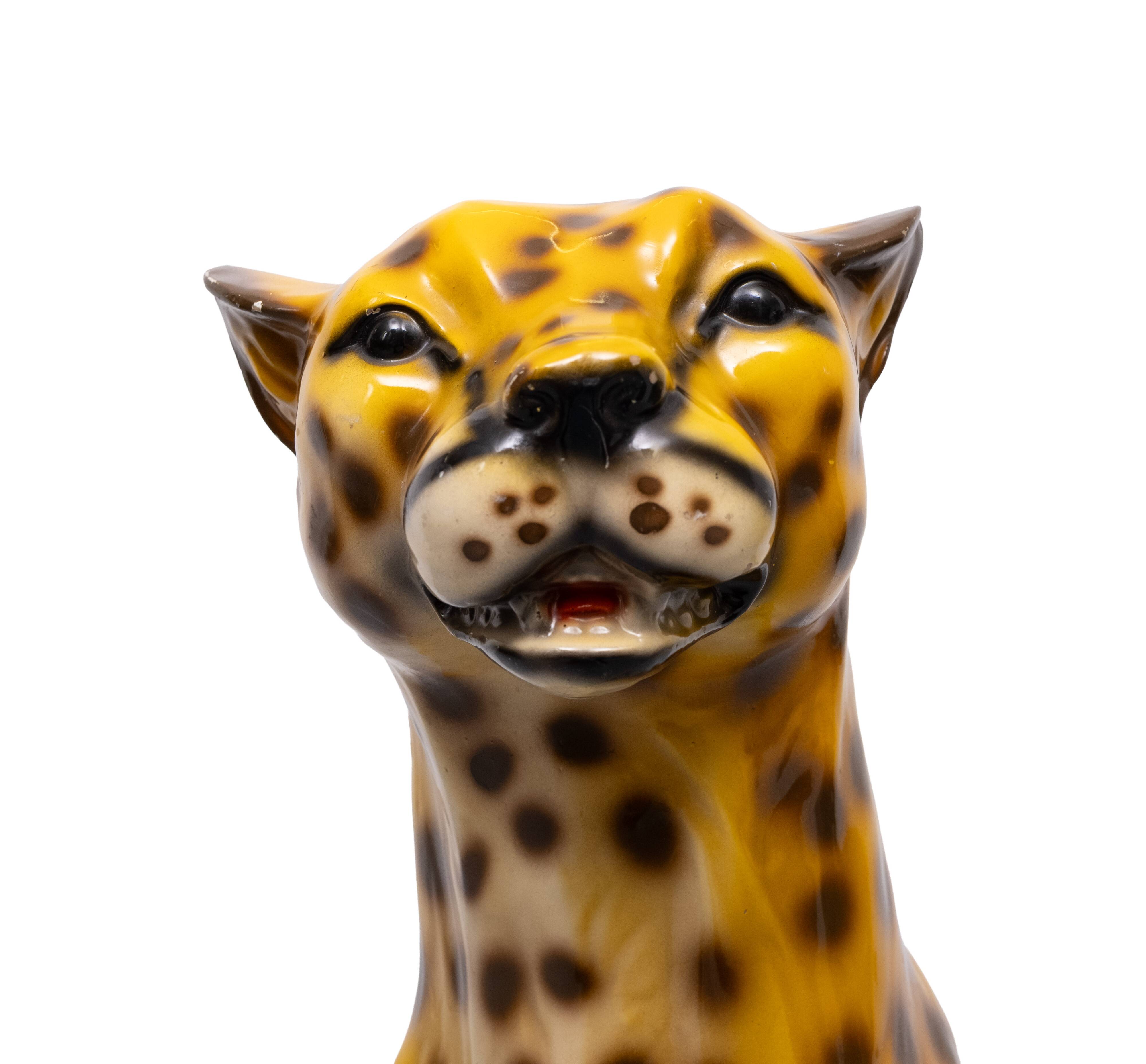 Italian Ceramic Monumental Cheetah Big Cat Statue 1970s