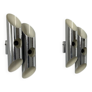 Pair of double wall lights, chrome metal, France, 1960