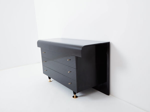 Commode laquée noire laiton signée Pierre Cardin 1980