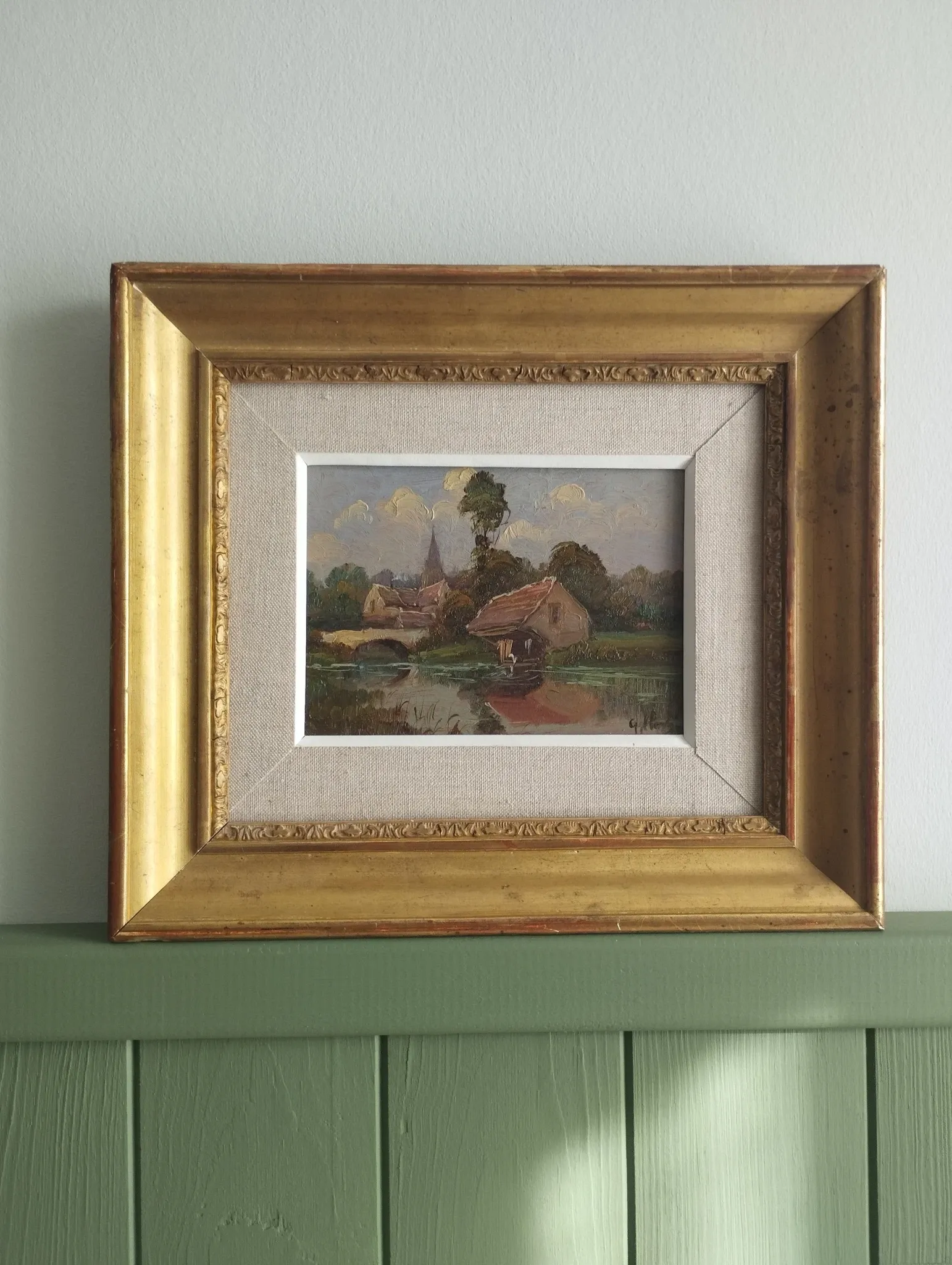 Washerwoman at the washhouse - Old oil painting signed Gilbert