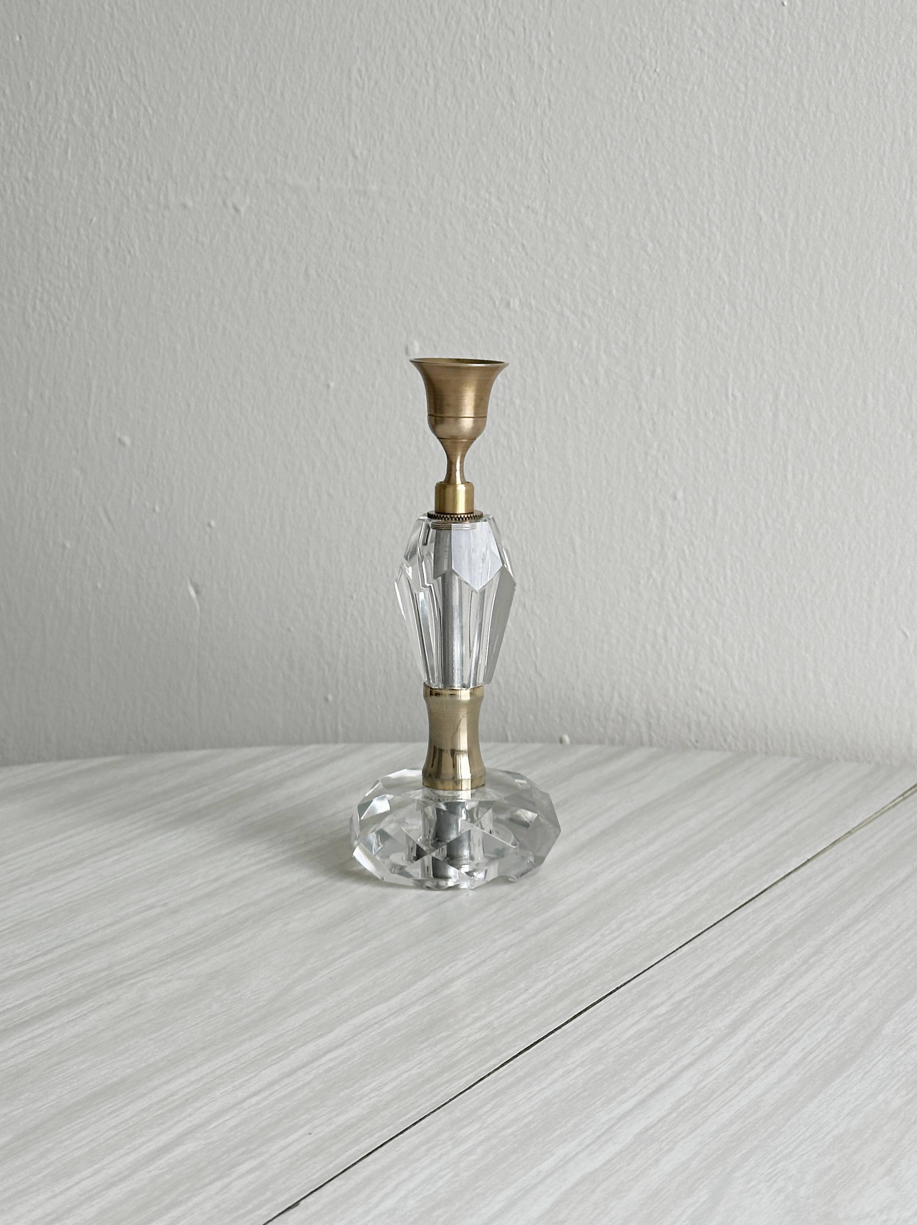 Vintage crystal and brass candlestick