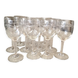 Suite of 11 engraved glass drip glasses from the 1930s 1940s