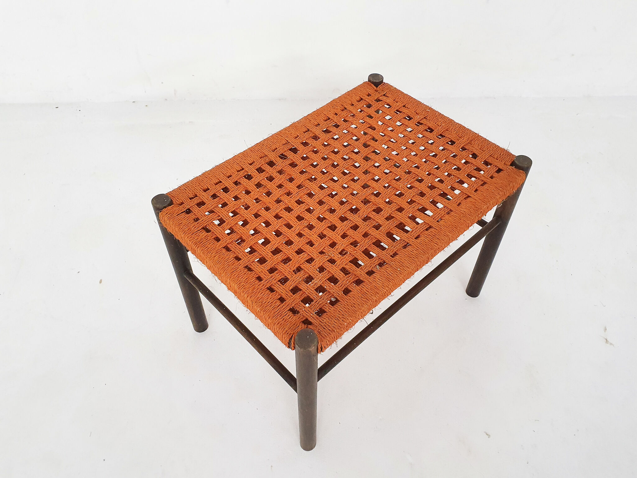 Mid-century sisal and wooden stool, The Netherlands 1950's