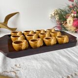 Vintage ceramic snail shells Made in France and Scandinavian style mahogany tray