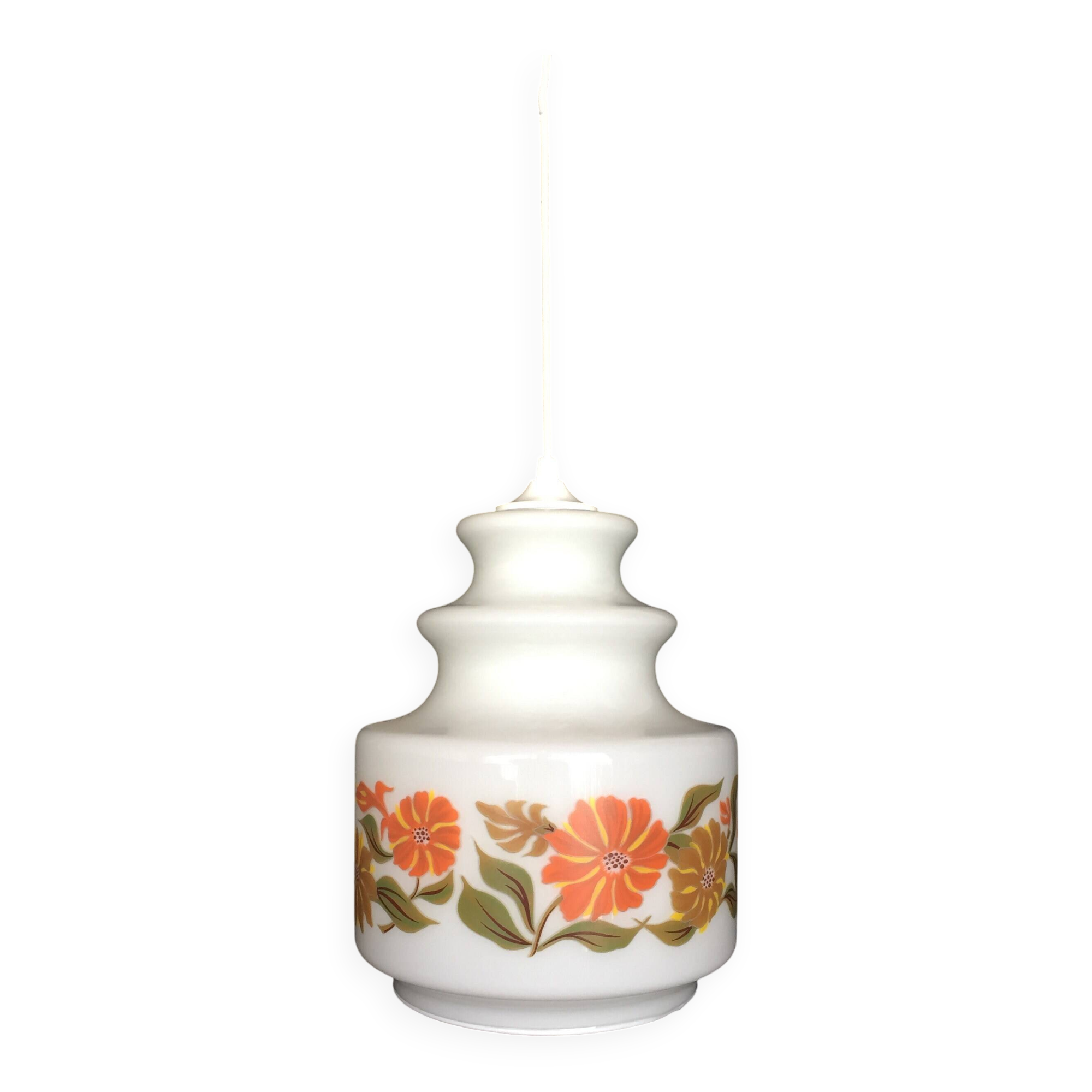 White globe and orange saucers stacked seventies pop
