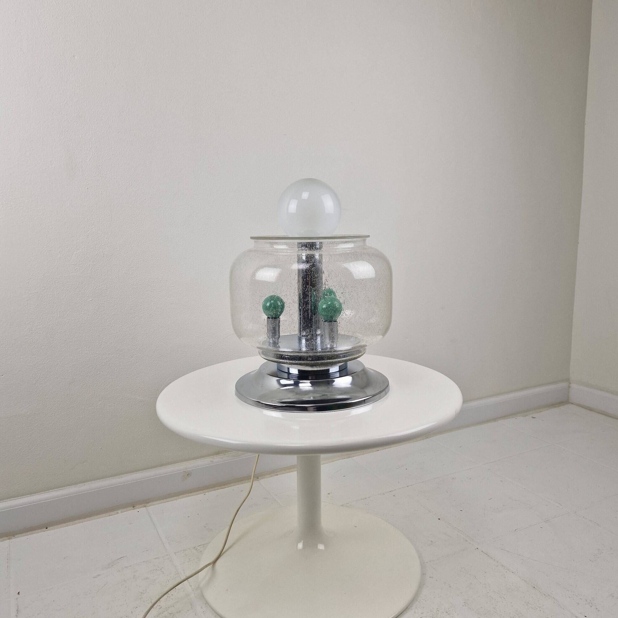 Italian Space Age Table Lamp with Effervescent Bubble Glass, 1970's