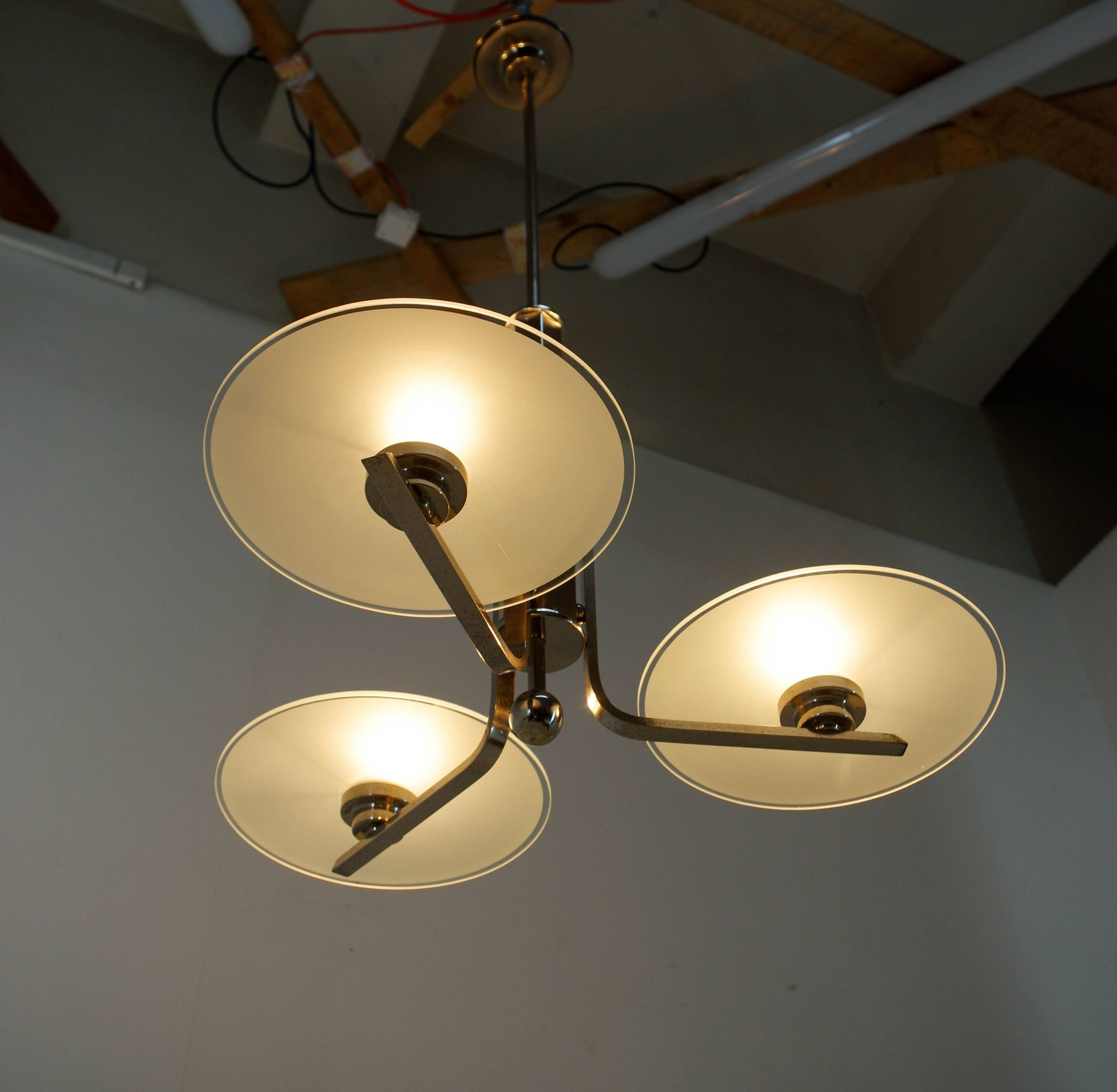 Bauhaus / Functionalist Chrome and Glass Chandelier, 1920s