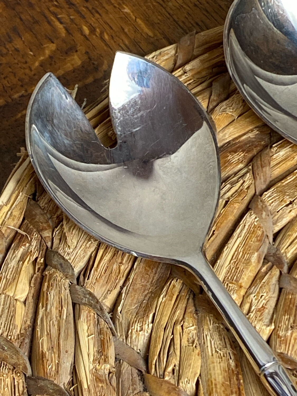 Salad cutlery, silver-plated, bamboo style