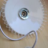 White scalloped opaline hanging and chrome metal sleeve