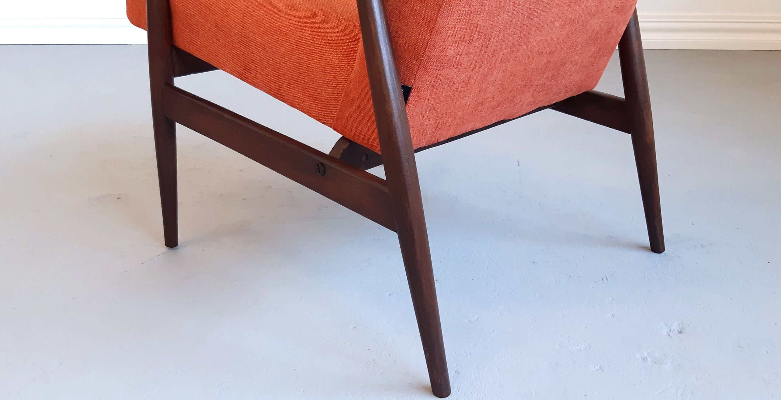1960 Henryk Lis mid century armchair in rusty orange
