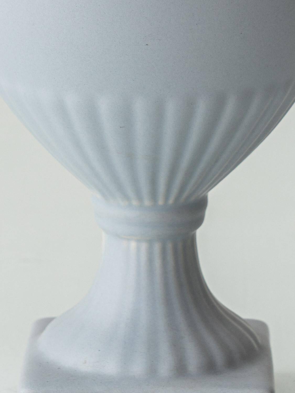 Neoclassical blue ceramic table lamp, pleated William Morris Acanthus shade.