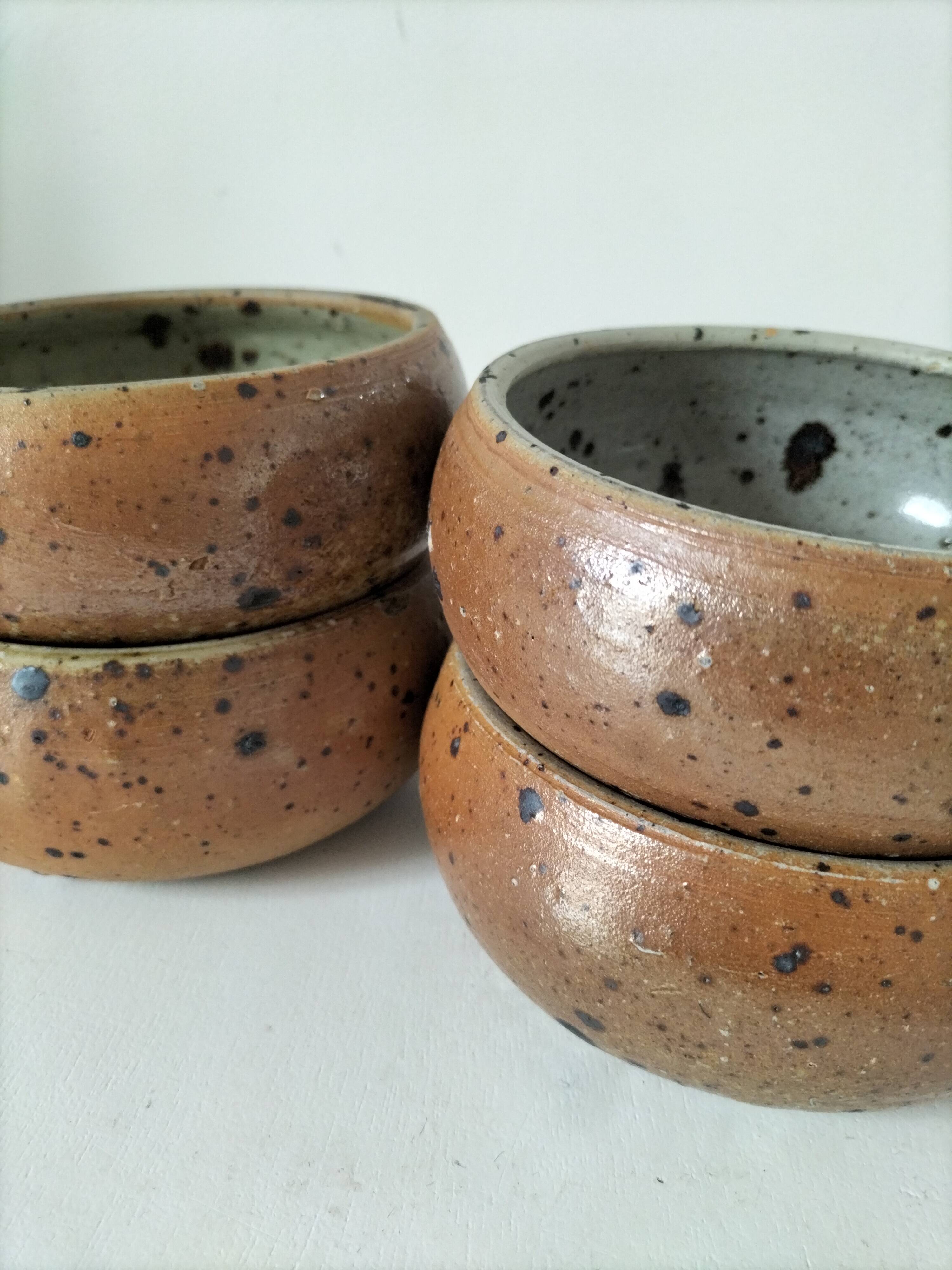 4 glazed pyrite stoneware bowls from the 70s