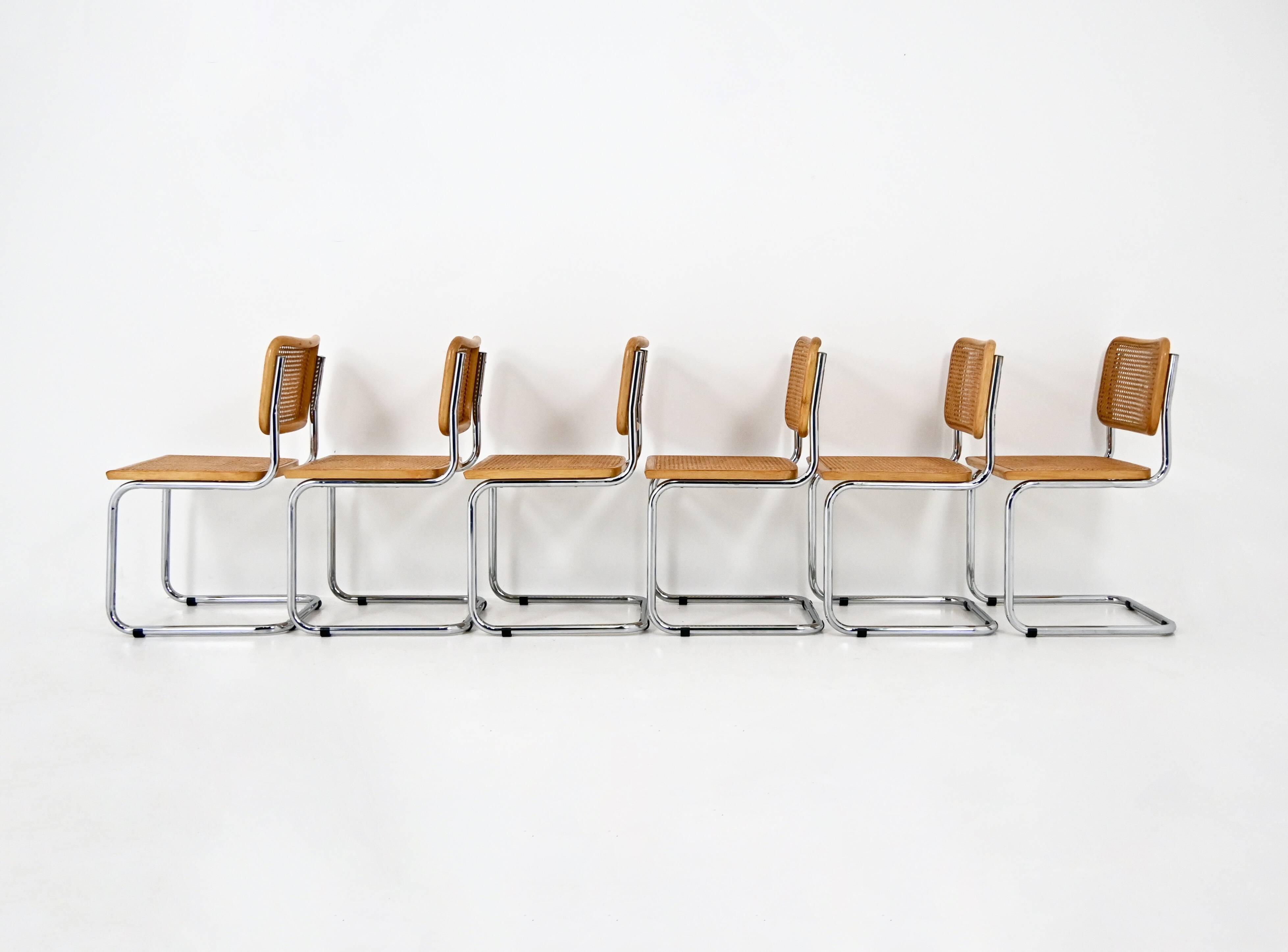 Set of 6 B32 model dining chairs by Marcel Breuer.