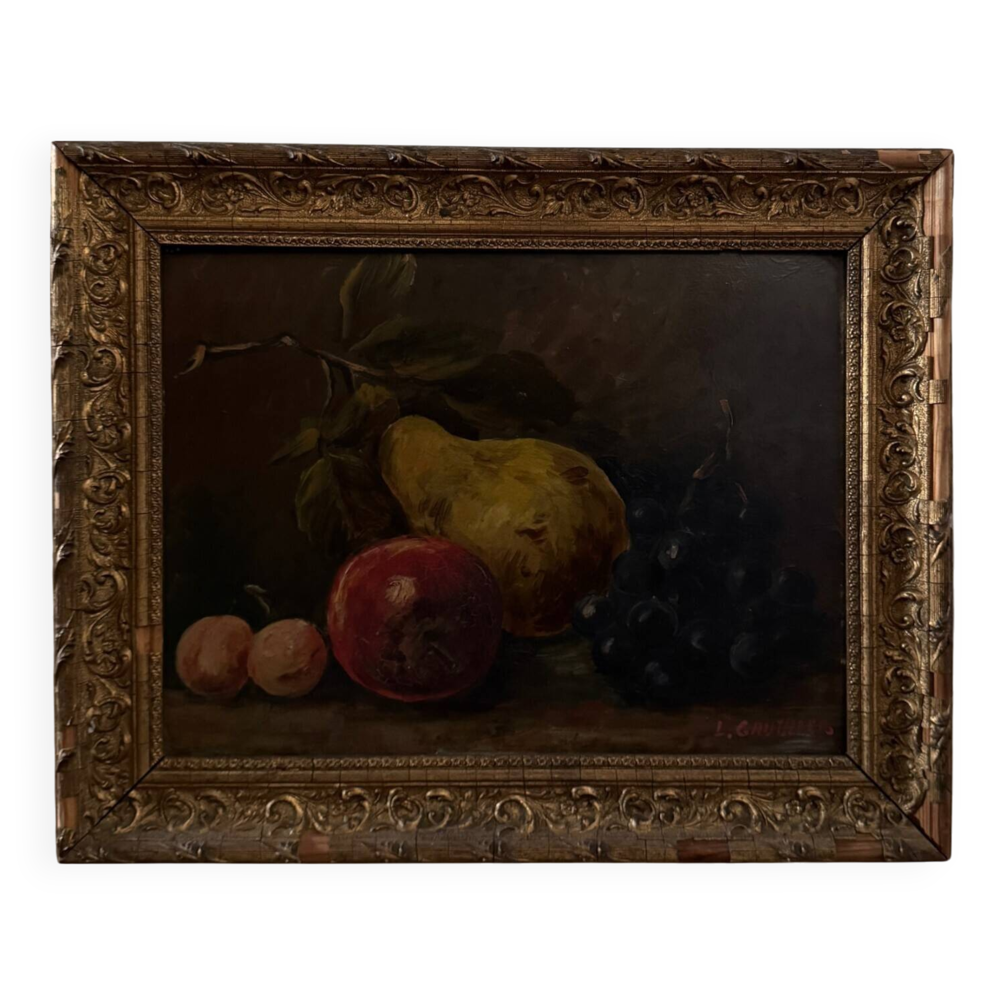 Pair of still lifes, oils on cardboard, fruits, 20th century by L. Gauthier
