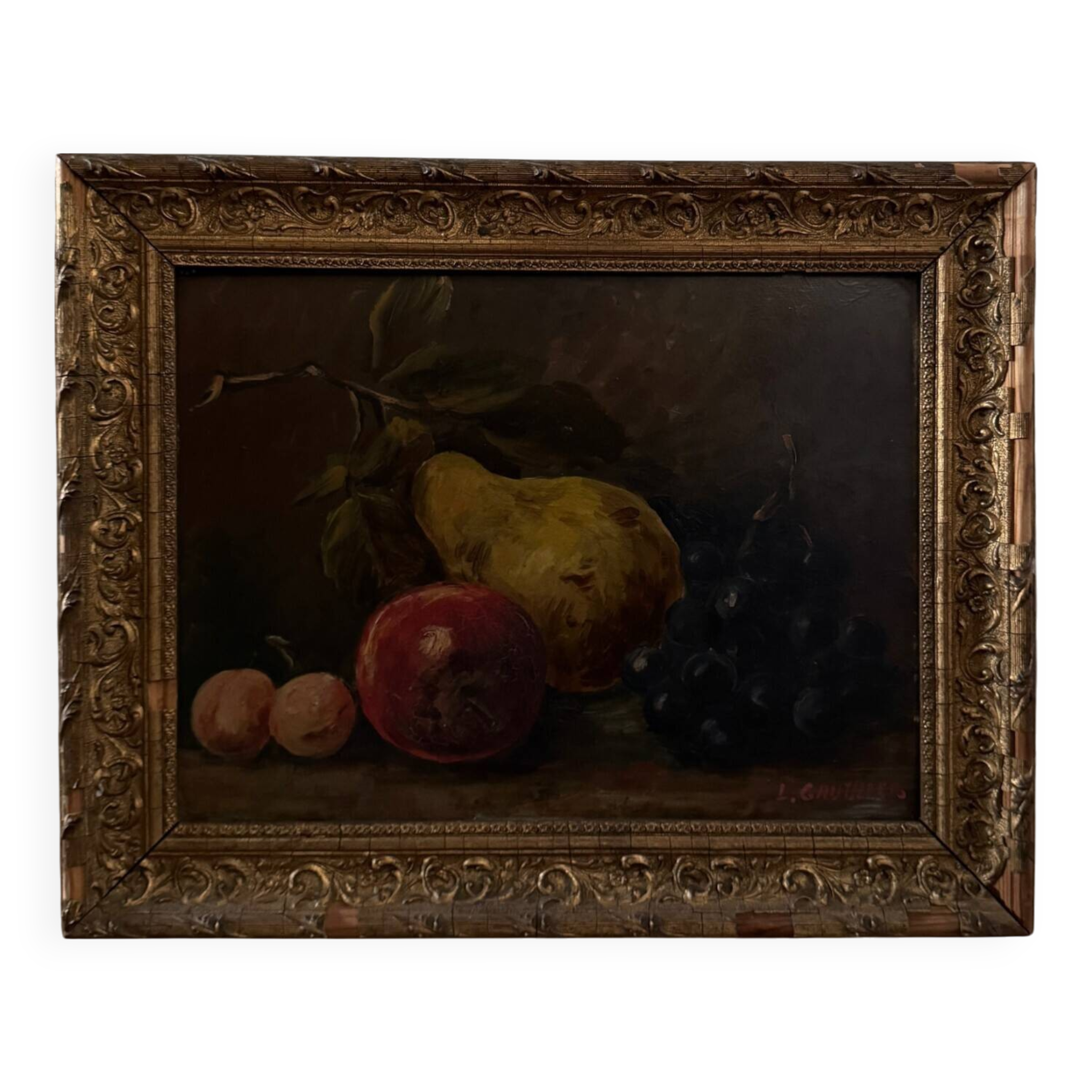 Pair of still lifes, oils on cardboard, fruits, 20th century by L. Gauthier
