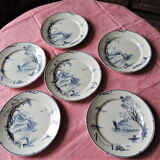 Set of six plates in Gien late XIX model "Marine"