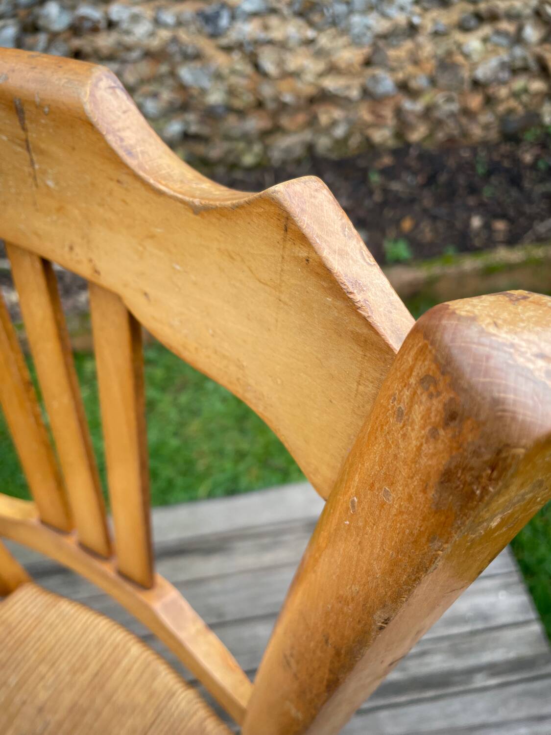 4 old blond beech straw chairs