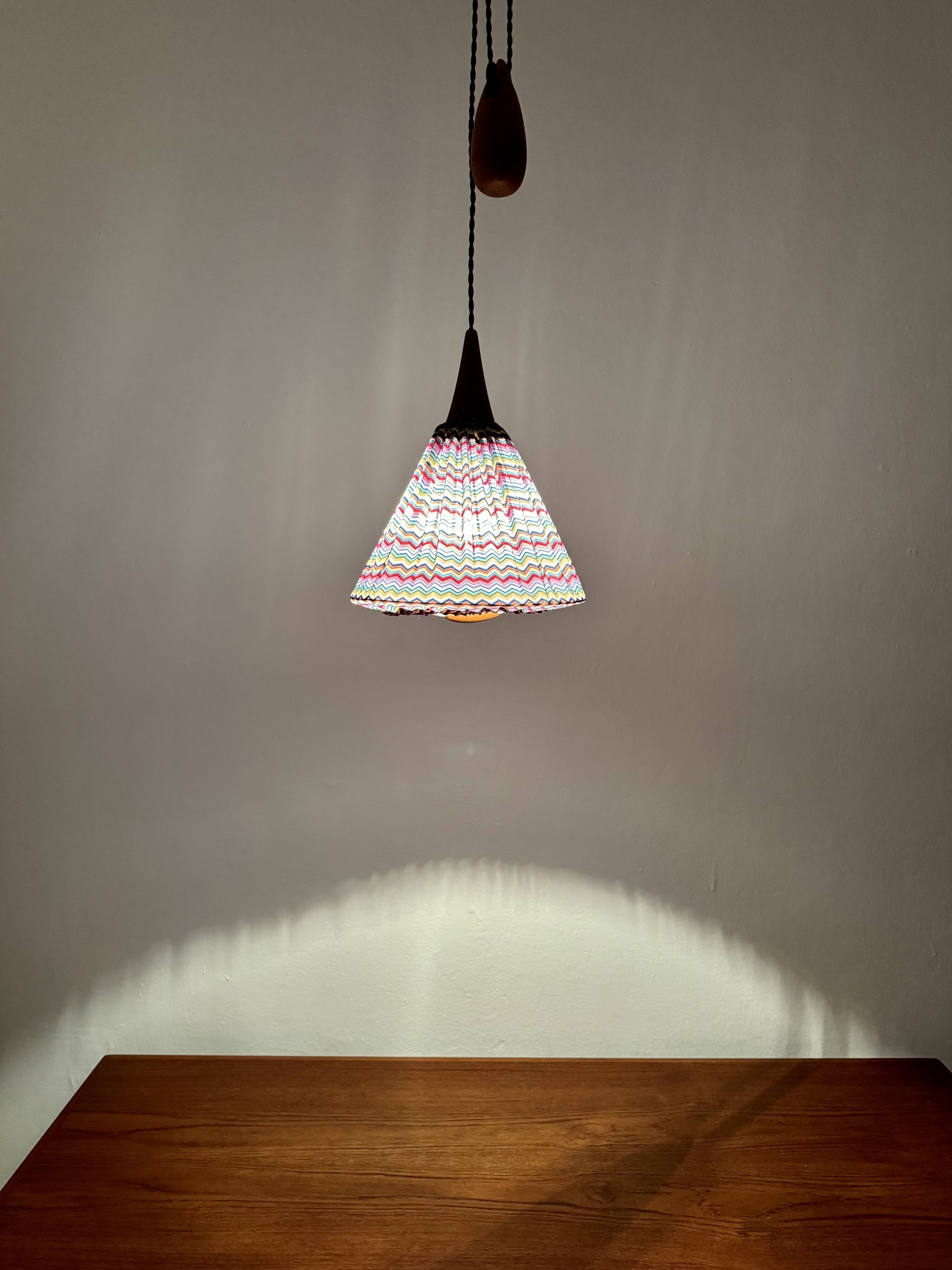 Oak Pendant Lamp with Counterweight by Uno and Östen Kristiansson