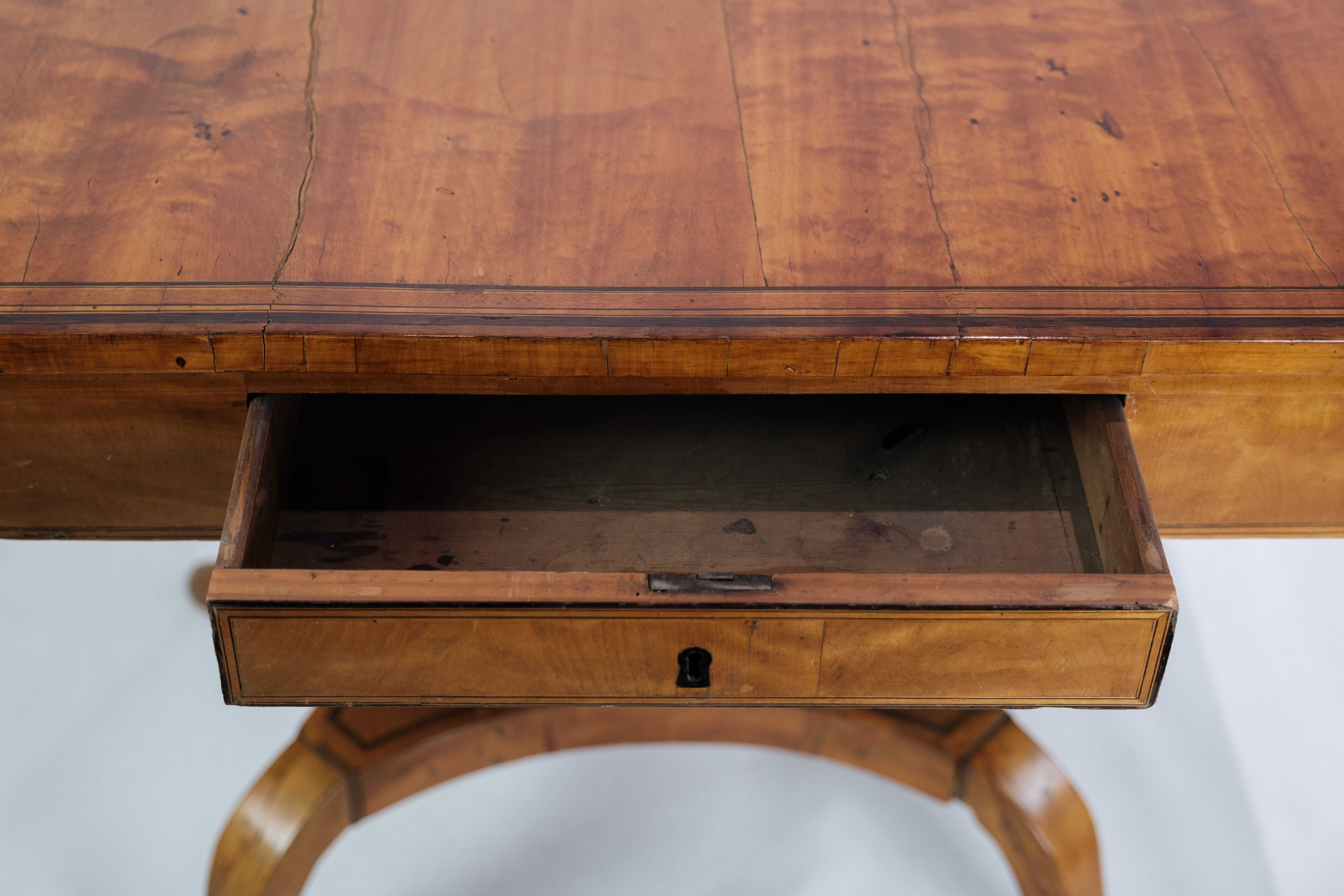 Antique Empire Table with Flaps and Marquetry in Birch Wood from 1840s